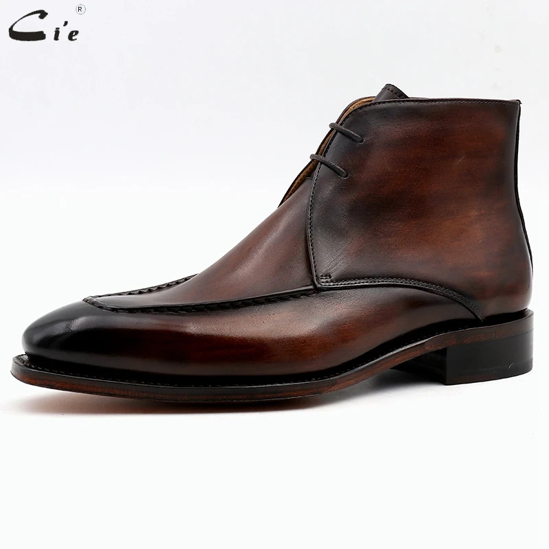 - Cie Full Grain Genuine Calf Leather Boot Patina Brown Handmade Lacing Derby Ankle Boots A06