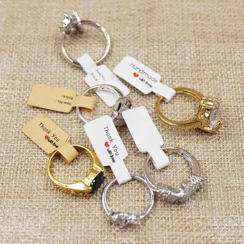 500PCS vintage self seal ring price labels white/brown handmade with