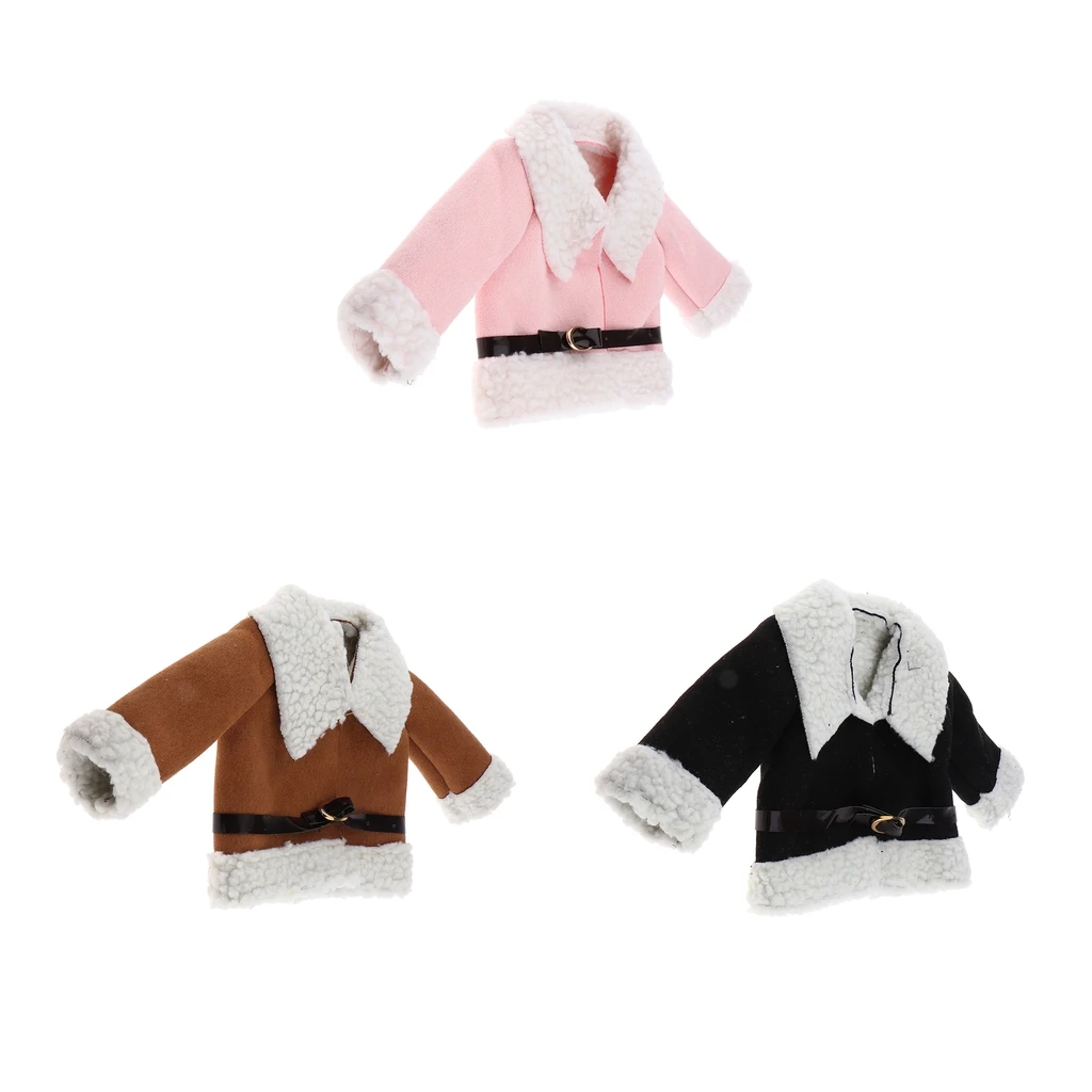 Mini Cute Doll Woolen Coat with Black Belt For 18 inch American Doll Clothes Kids Doll Dress-up Clothing Accessory Pink Black