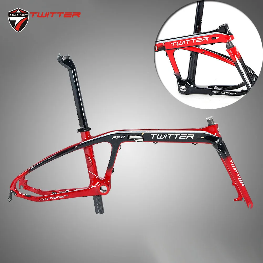 Twitter F2.0 T800 карбоновая BMX Складная велосипедная Рама 20 дюймов колеса Портативная