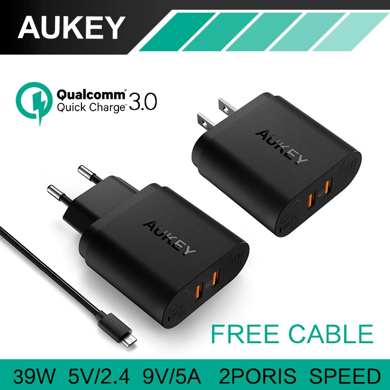 AUKEY Quick Charge 3.0 Wall Charger 2 USB Travel Fast Charging for Samsung Galaxy S8/S7/Edge LG