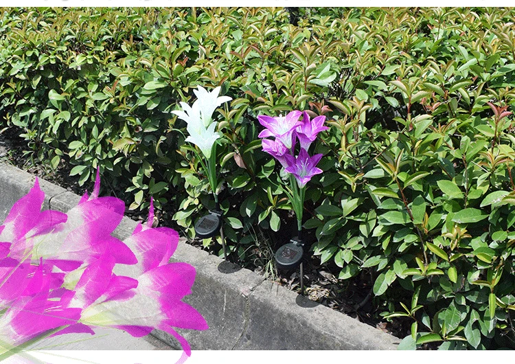 Solares do Bloco Flor do Lírio Solar da Iluminação da Paisagem do Diodo Emissor de Luz em Mudança da Multi-cor para Decorar o Caminho 2 com 8 Luzes Postas Luz 8 Luzes postas solares do bloco 2 com 8 flor do lírio