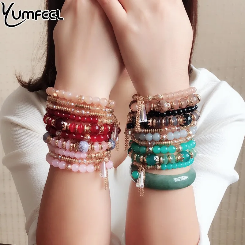Yumfeel новые модные ювелирные изделия браслет из бисера ручной работы многослойный