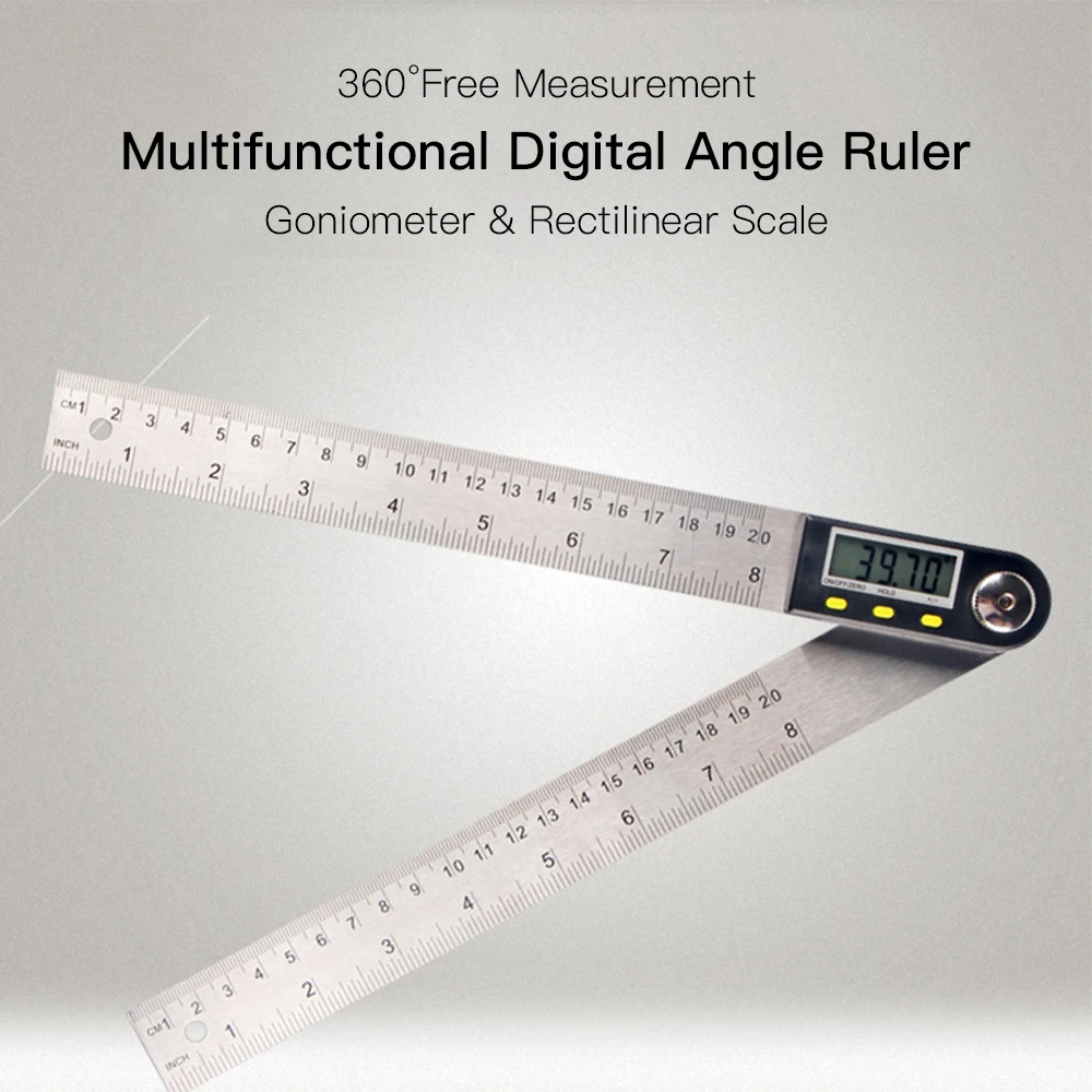 

Digital LCD Angle Ruler 360 Degrees Stainless Steel Electronic Goniometer Protractor Measuring Tool with Hold and Zeroing Func