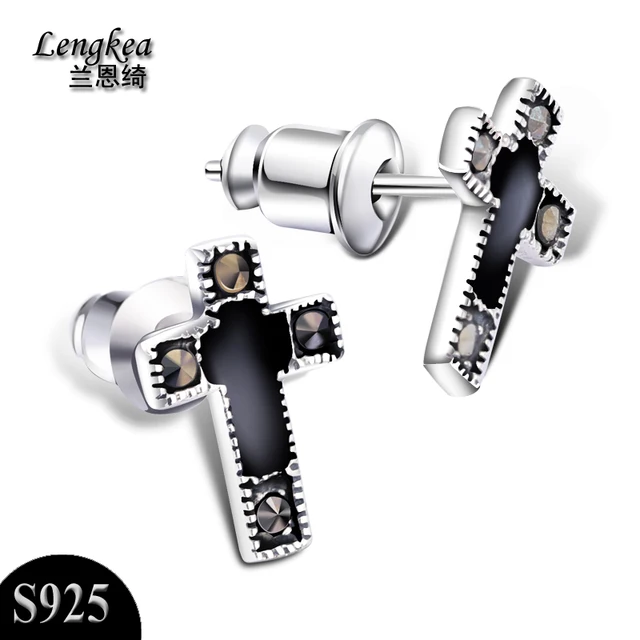 Free Shipping Fashion S925 Silver Cross Stud Earring Male Vintage Free Shipping Fashion S925 Silver Cross Stud Earring Male Vintage Black Earrings