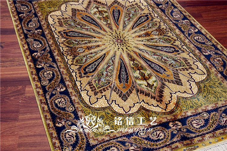 3'x4. 5' ручная переплетение мусульманский молитвенный коврик шелковый ковер Турция Дизайн Шелковый ковер с восточным рисунком пол