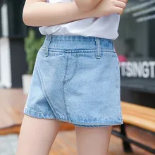 Девочки Джинсовые шорты на лето Новая мода Джинсовые шорты для детей, детская куртка средней длины на прямые брюки для девочек детские новинки, шорты 8 10 до 14 лет