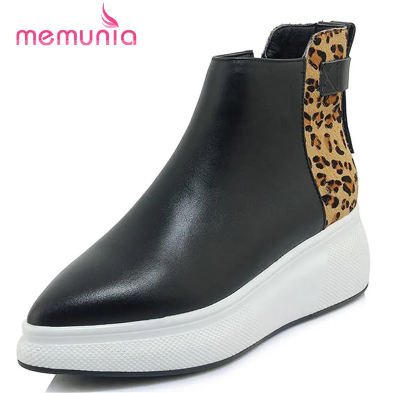 

MEMUNIA genuine leather boots fashion autumn winter ankle boots for women hot sale elegant boots pointed toe shoes woman