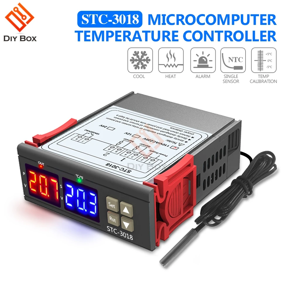 STC-3018 двойной цифровой светодиодный регулятор температуры C/F термостат терморегулятор инкубатор DC 12V 24V AC 110 V-220 V 10A NTC датчик