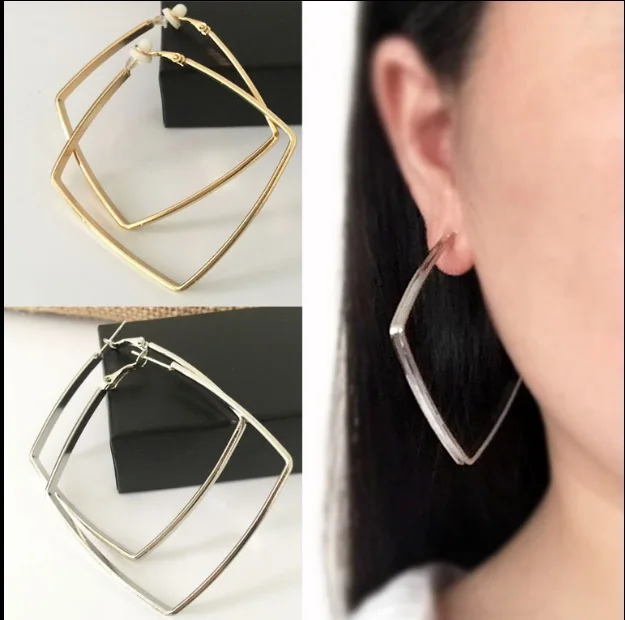 

Korean fashion jewelry without pierced ears ear clip simple square clip on earrings exaggerated female