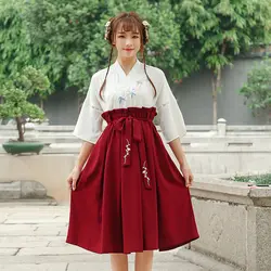 Новый летний Для женщин юбка Han изо дня в день улучшение Hanfu вышитые воротник блузки в длинный костюм Юбки 1815