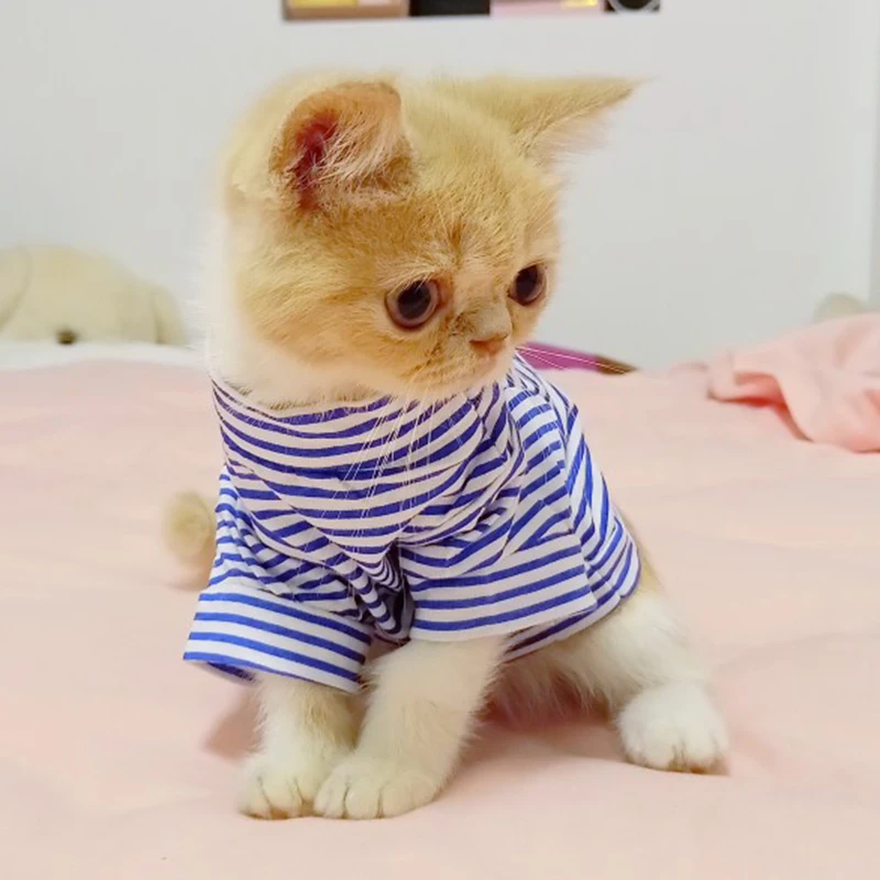 

Cute Stripe Pet Cat Vest Shirt Summer Cotton Cat Clothing Clothes for Cats Outfit for Pets Animals Kedi Katten Ropa Para Gatos