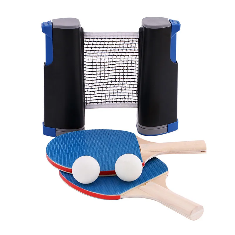 

Table Tennis Racket Set with A Telescopic Net Rack Pair Ping Pong Paddle Three Balls Attach
