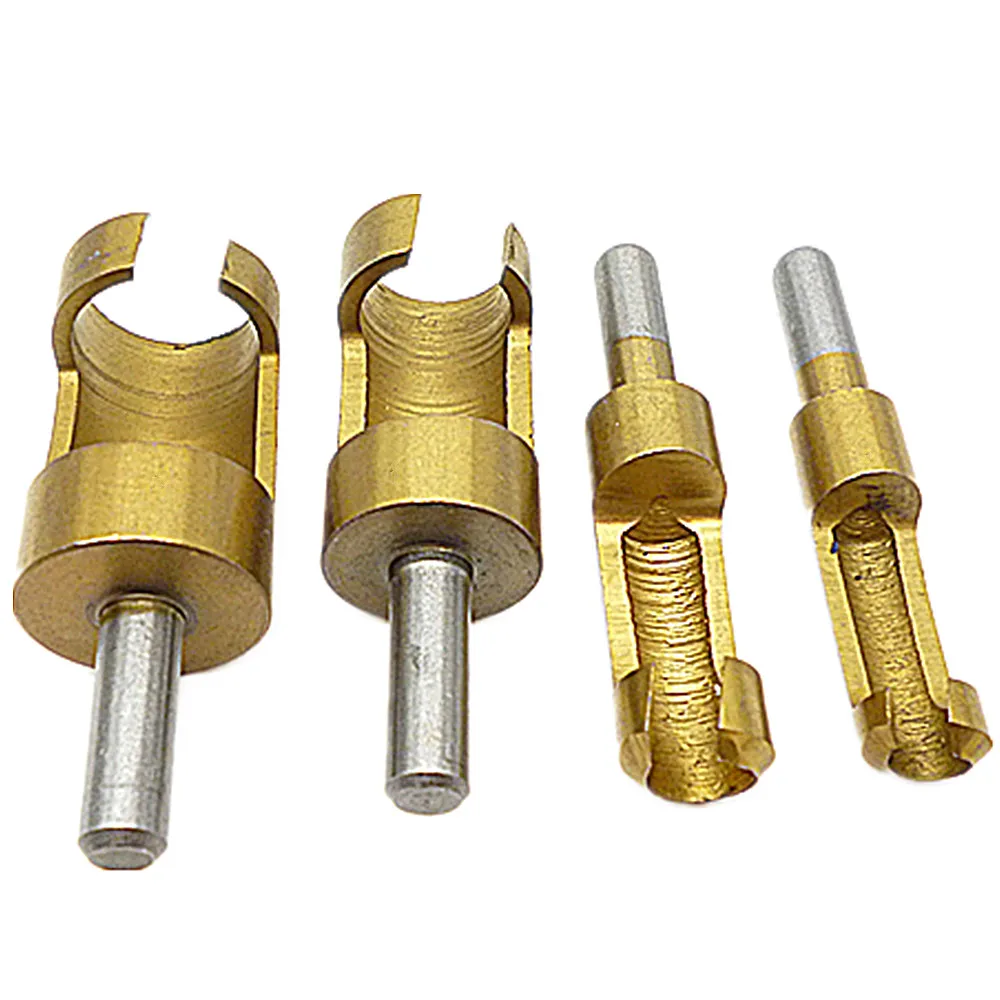 4pcs Ti Wood Plug Hole Cutter Set Dowel Maker Cutting Tools 6.3mm Shank