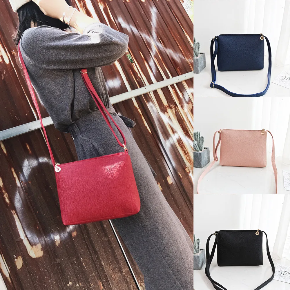 

2019 new one-shoulder solid color handbag Fashion Women Lichee Pattern Cross body Bag Shoulder Bag Coin Phone Bag Messenger pack