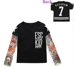 2018 летние детские футболки для мальчиков футболки татуировки рукава Письма номер 7 девочки топы Топ из хлопка футболки От 2 до 8 лет
