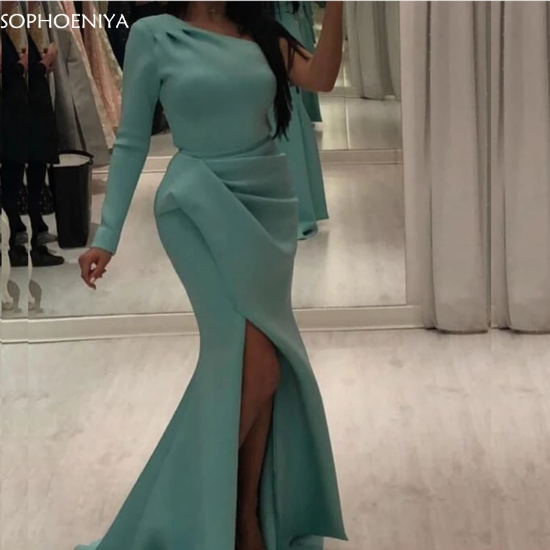 

New Arrival One shoulder Mermaid evening dresses 2019 Ruched Formal dress abendkleider Evening gown Plus size robe de soiree