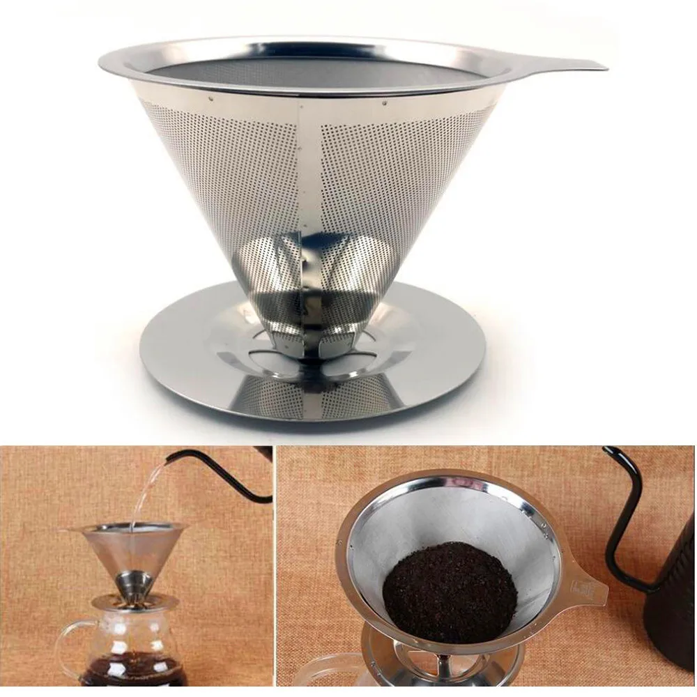 Reusable Coffee Filter Holder Double Layers Stainless Steel Pour Over Coffees Dripper Mesh Metal Coffee Tea Filters Basket Tools Reusable Coffee Filter Holder Double Layers Stainless Steel Pour Over Coffees Dripper Mesh Metal Coffee Tea Filters Basket Tools