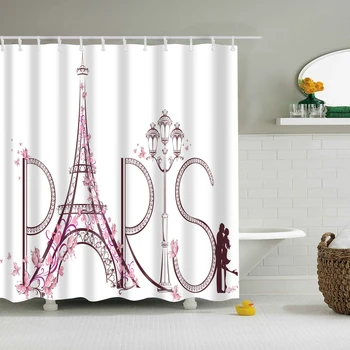 

Bathroom Curtains Waterproof Polyester Fabric Shower Curtain Romantic Paris Eiffel Tower/Flower Pattern Bathroom Shower 20