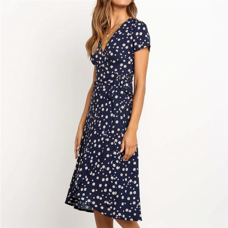 Aachoae Summer Long Dress 2020 Print Boho Wrap Beach Dress Sexy Side Split Elegant Bodycon Long Party Dress Sundress Vestidos