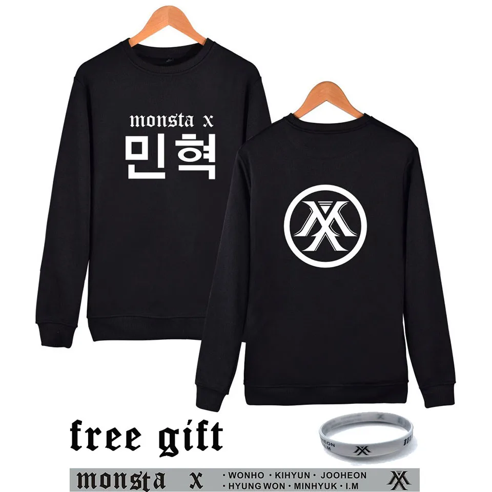 

2017 Autumn & Winter Harajuku Capless Sweatshirt Hip Hop K-POP MONSTA X Hoodies Unisex/Women Brand Clothing Moletom Feminino