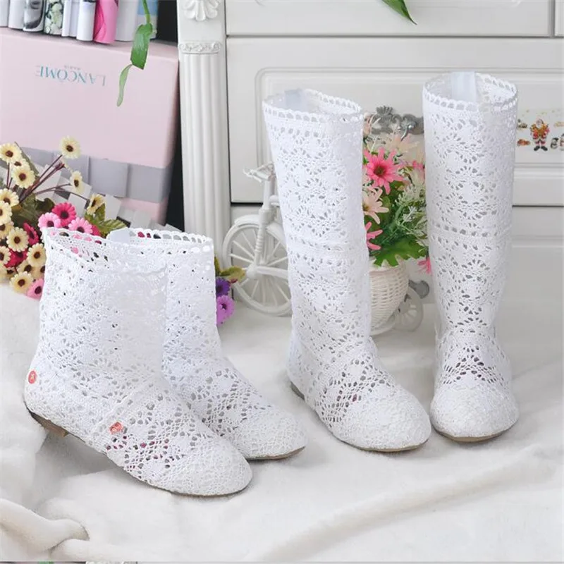 Femininas de Malha Botas de Malha de Fundo Botas de Renda Primavera e Outono Sapatos com Calçados Oca para Primavera e Outono Botas Plano Tubo Alto Baixo Femininas Respiráveis 2021 - 24 oca para primavera e outono, malha de