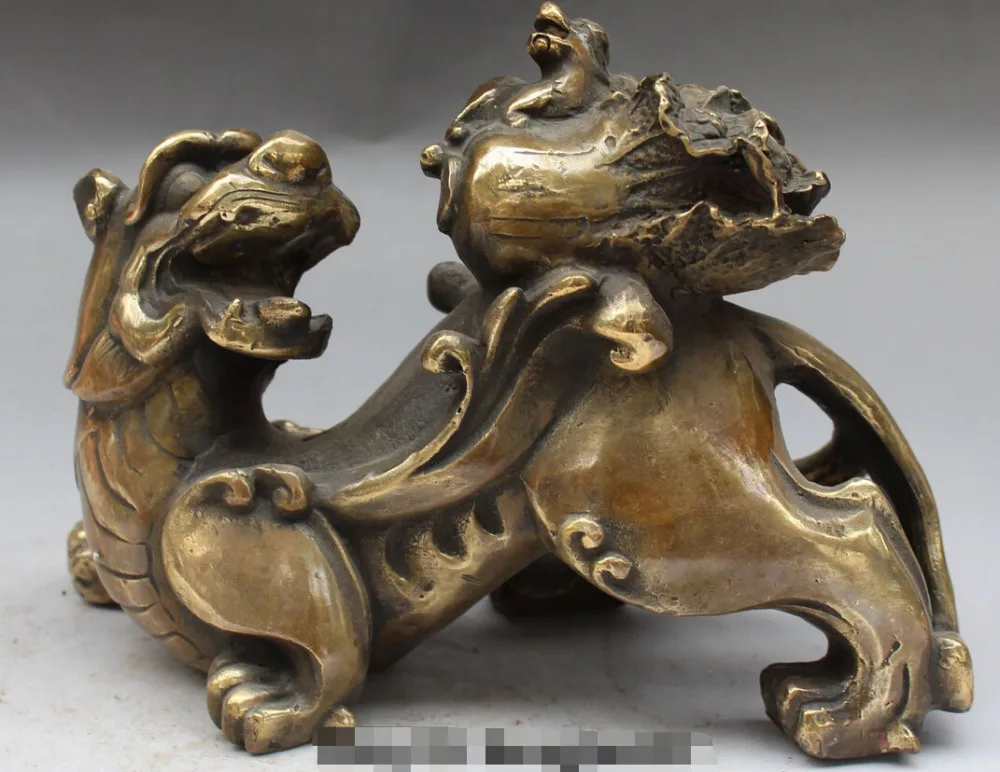 

009068 Marked 25CM Chinese Bronze Fengshui Animal Pixiu Wealth Baicai Cabbage Sculpture