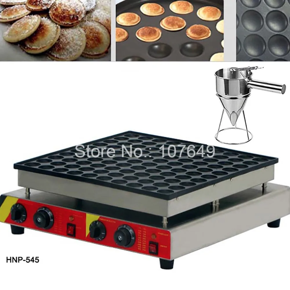 

100pcs Commercial Use Non-stick 110v 220v Electric Poffertjes Mini Dutch Pancake Machine Maker Iron Baker + Batter Dispenser