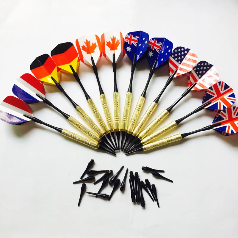 

12pcs/Lot Soft Tip Darts with 36 Extra Tips 6 Kind Nice Flights Set Plastic Tips Points Needle Replacement For Electronic Dart