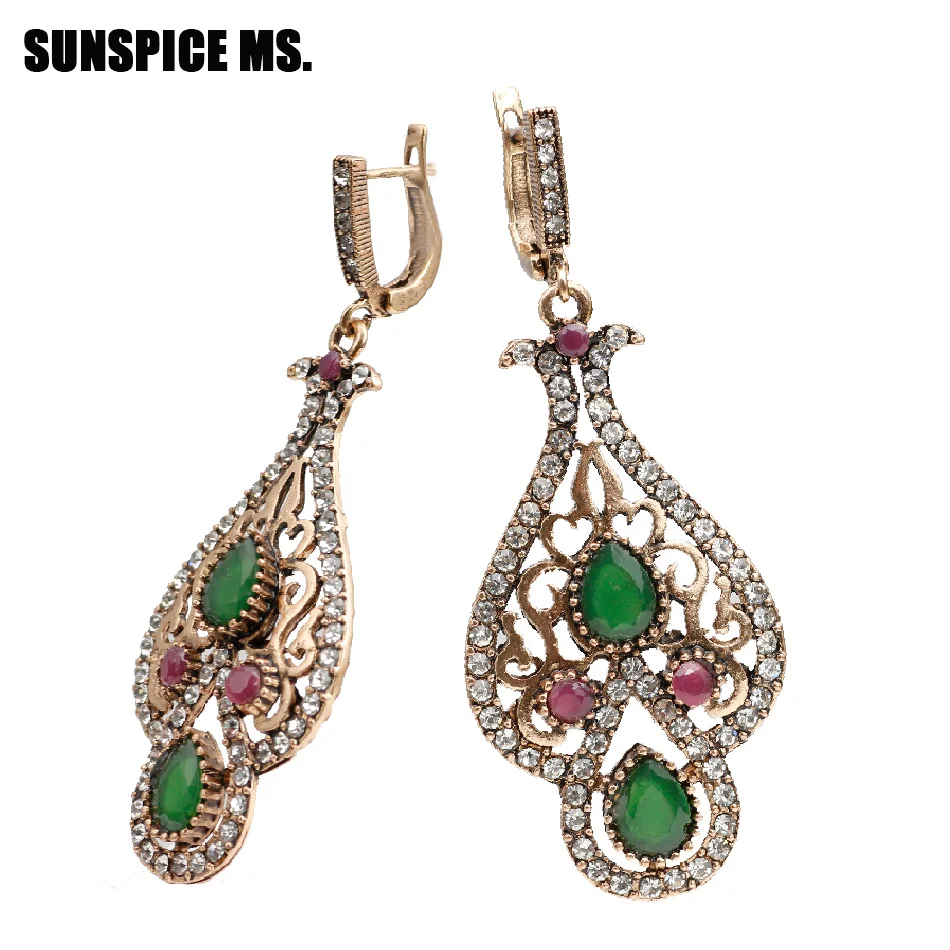 

SUNSPICE MS Long Indian Earring Retro Vintage Jewelry For Women Hook Dangle Earrings Drop Water Resin Fashion Wedding Gifts 2018