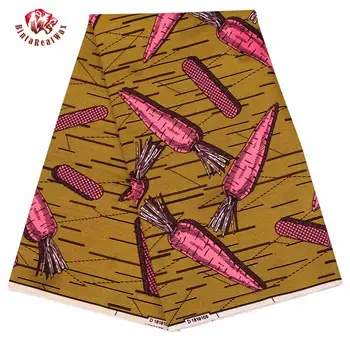 

BintarealWax 100% Polyester Ankara Fabric Radish Pattern Dark Yellow Background 6 yards African Fabric for Party Dress FP6144