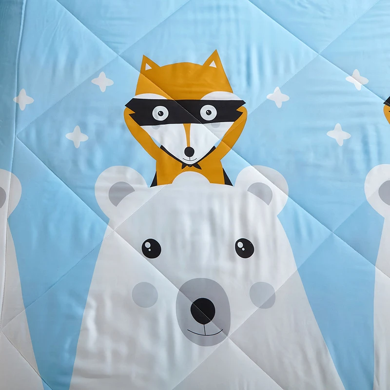 Одеяло с рисунком медведя лисы голубого цвета, летнее стеганое одеяло, сшитое из модала, полиэстер, наполнитель, Твин-квин, Кондиционер