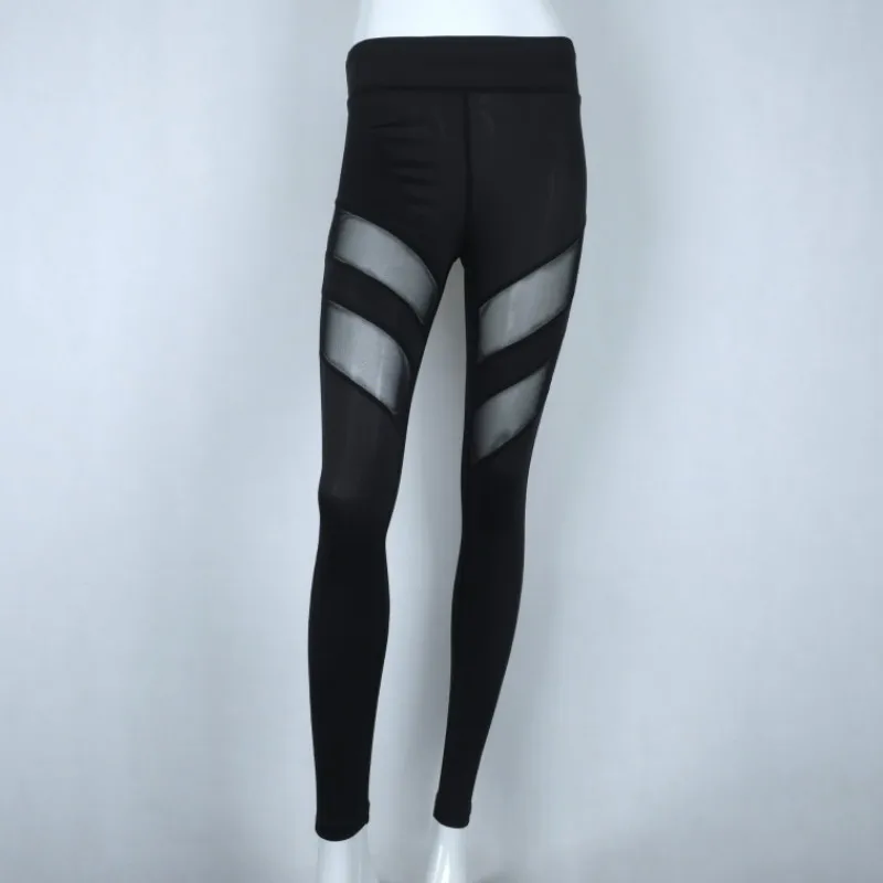 2019 Модные Фитнес-Леггинсы Для женщин тонкий с высокой талией, из лоскутов пикантные черные брюки в сеточку Тощий пуш-ап Mujer Legins Calzas