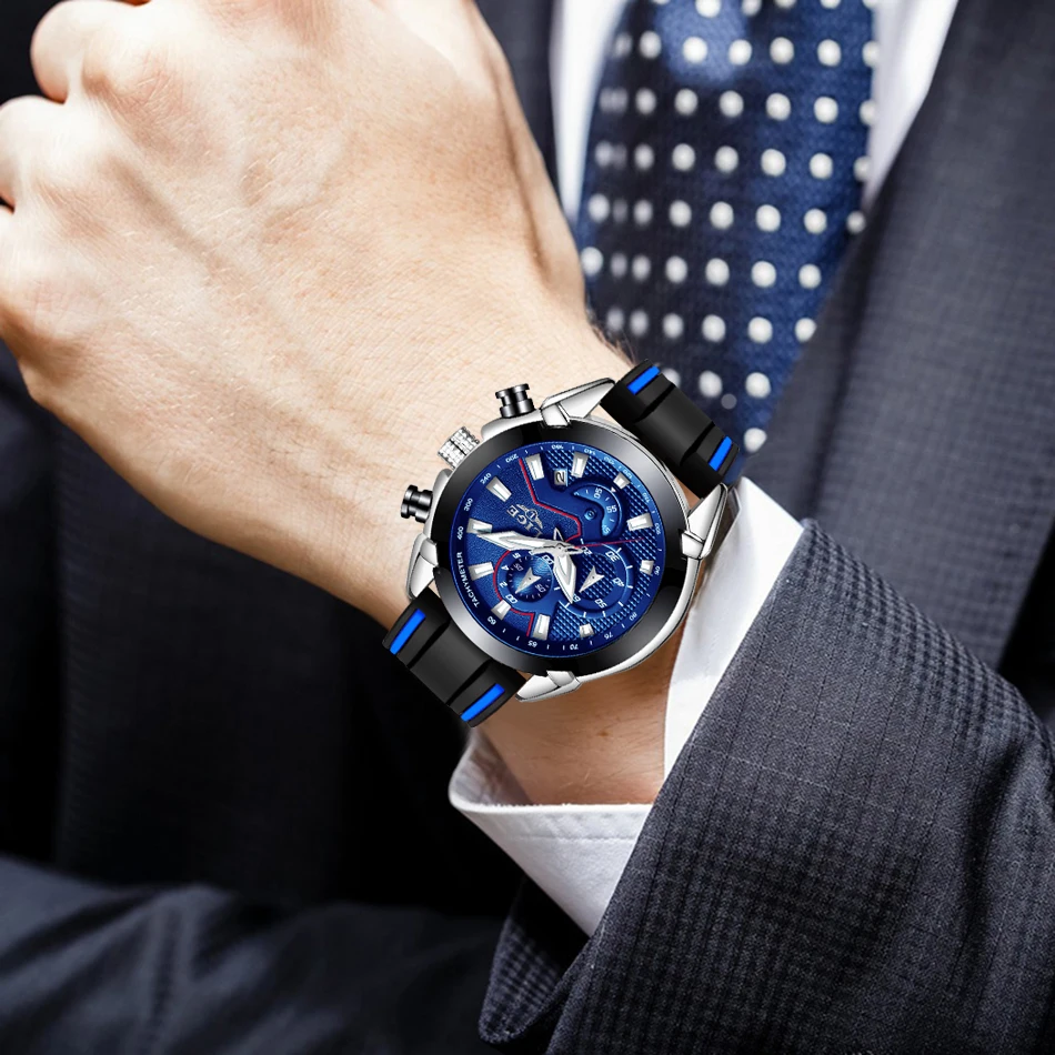 LIGE мужские часы с силиконовым ремешком от ведущего бренда, Роскошные водонепроницаемые спортивные кварцевые наручные часы с хронографом для мужчин
