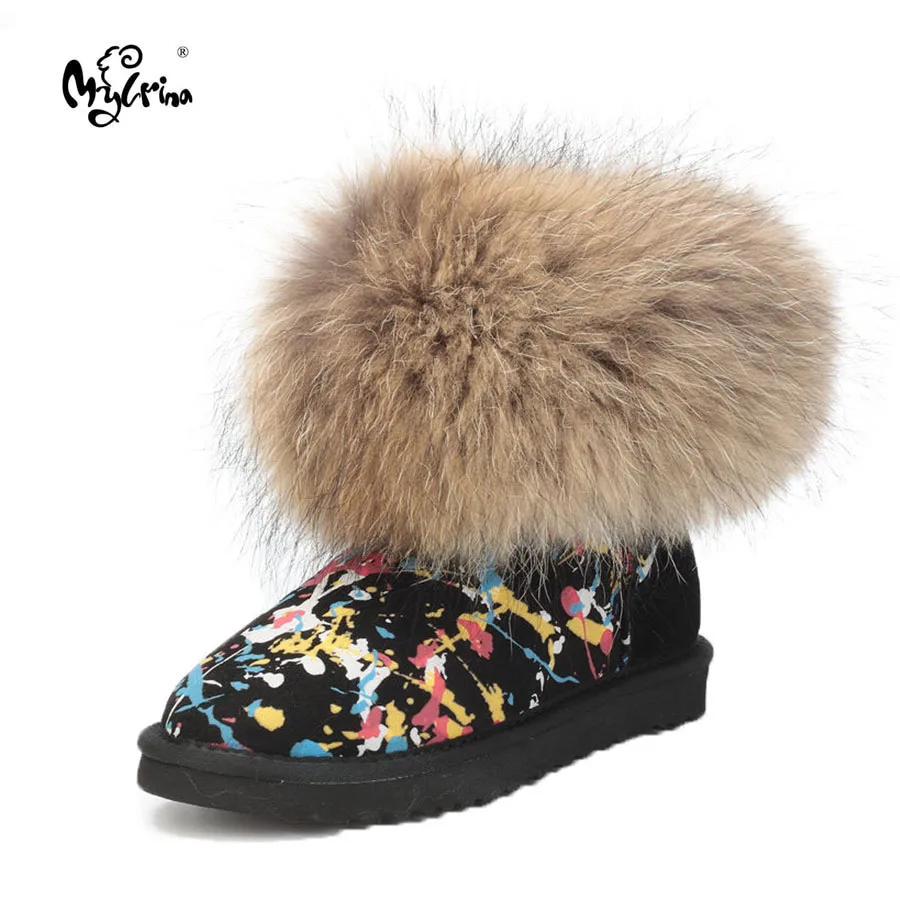 

2017 New Fashion Thick Natural Fox Fur Sheepskin Leather Snow Boots 100% Real Wool Waterproof Botas Mujer Winter Ankle Shoes