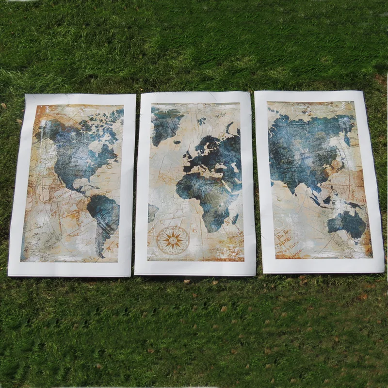 3 Панель акварельный мир Географические карты живописи HD Печать на холсте Пейзаж модульная настенная живопись диван Куадрос Книги по искусству изображение для Гостиная