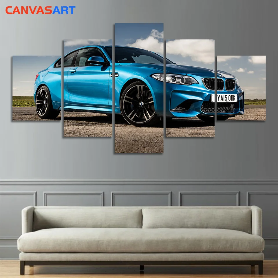 Холст искусство 5 шт HD картины синий BMW I8 холст для декора стен живопись