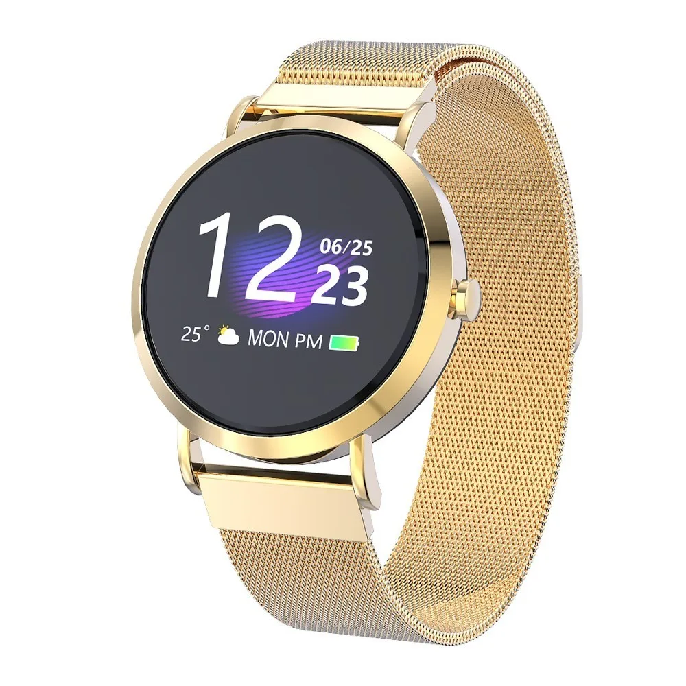 Mjuniu cv08c Модные Смарт часы Классический Bluetooth браслет, кровяное давление/измерительный трекер сердечного ритма cv08c PK Q8 - Цвет: Metal Gold