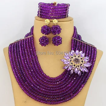 

Free Shipping! Purple African Beads Costume Jewelry Set Handmade Crystal Beads Necklace Jewelry Set GS862