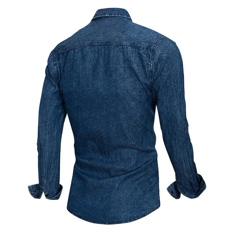 VISADA JAUNA Весенняя джинсовая рубашка с длинным рукавом Тонкая однотонная мужская рубашка из хлопка размера плюс 3XL Повседневная рубашка N9051