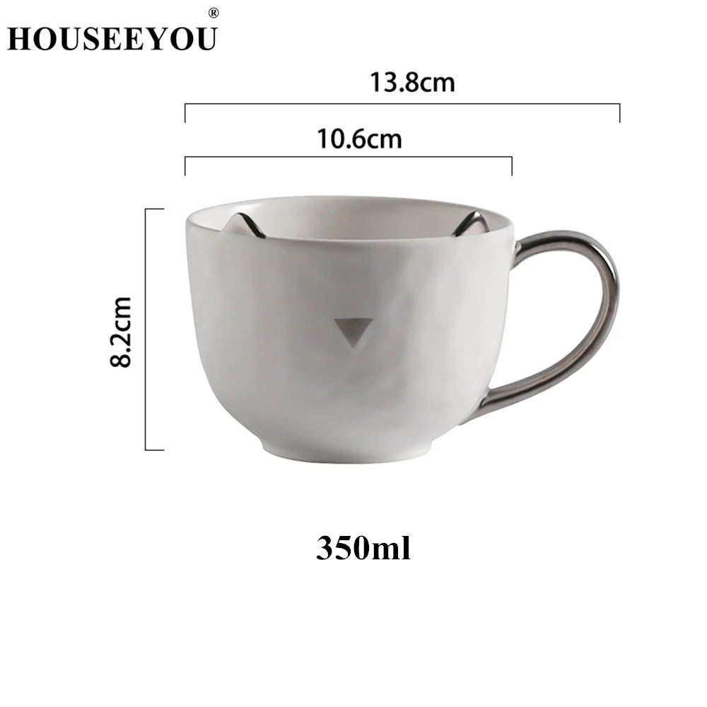 Houseyou скандинавские простые милые кофейные чашки в кошачьем стиле, кружка с молоком, керамическая фарфоровая чайная чашка, чайная чашка, новинка, белая черная мультяшная кружка с котом - Цвет: white