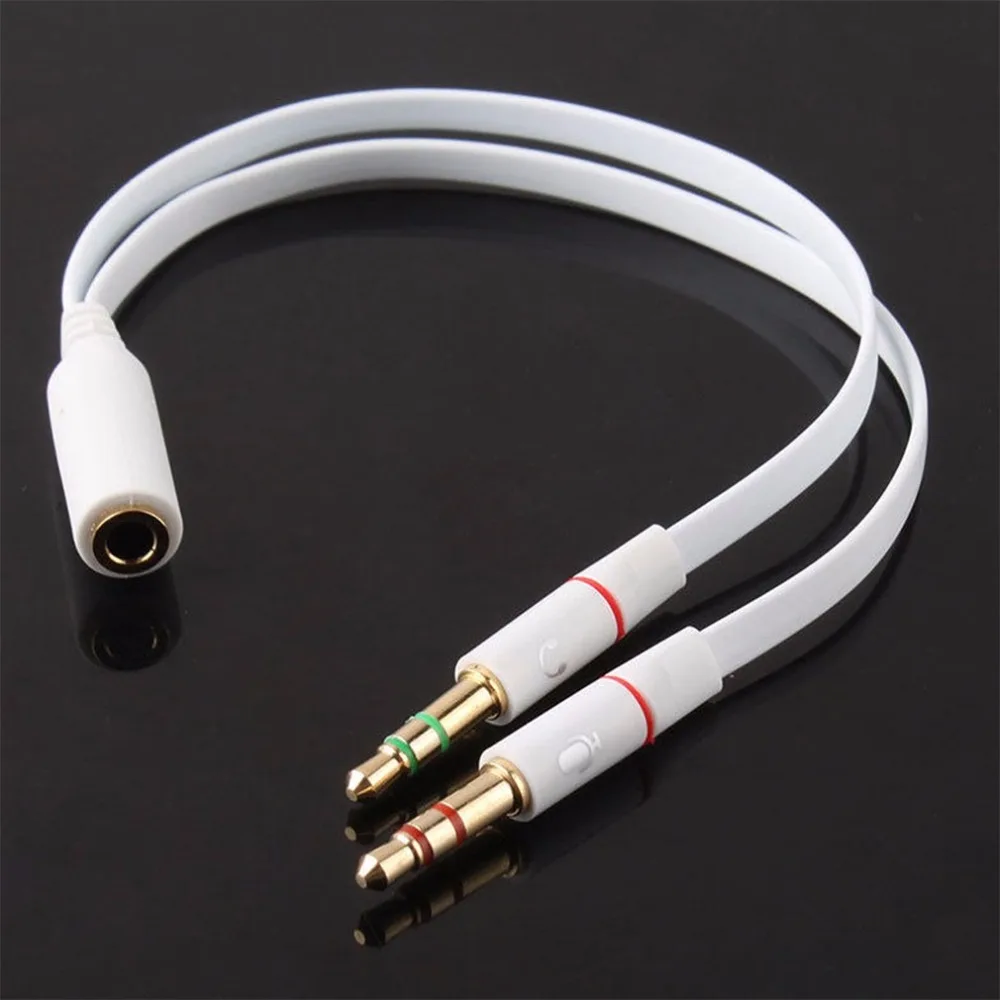

3.5mm Gold Plated Audio Mic Y Splitter Cable Headphone Adapter Female To 2 Male Cable for PC Laptop etc White