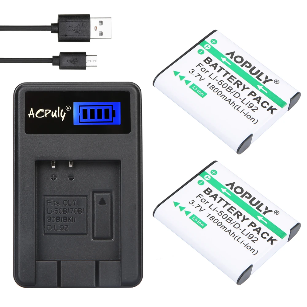 

AOPULY 2pcs Li-50B Li50B Li50B Battery + LCD USB Charger For Olympus Mju 1020 SP-800UZ Stylus 1010 u 1010 1020 Ricoh CX3 CX4