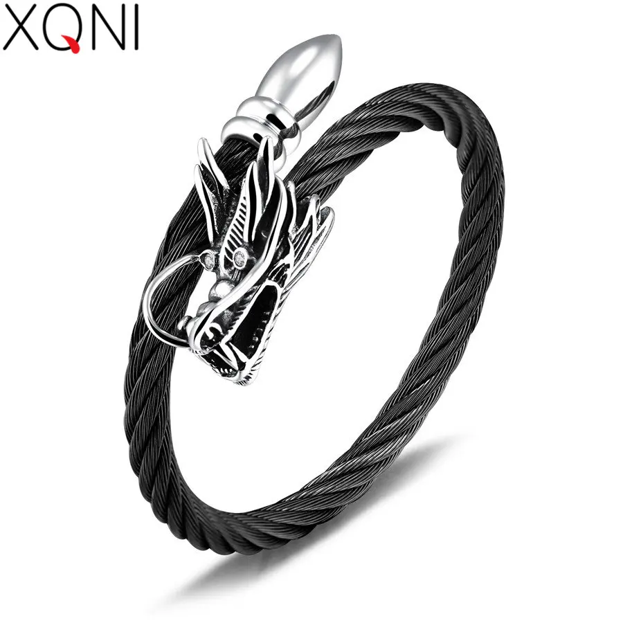 

XQNI Retro Men 's Stainless Steel Wire Woven Hemp Open Bangle Individuality Elastic Bangle For Men Valentine's Present Jewelry