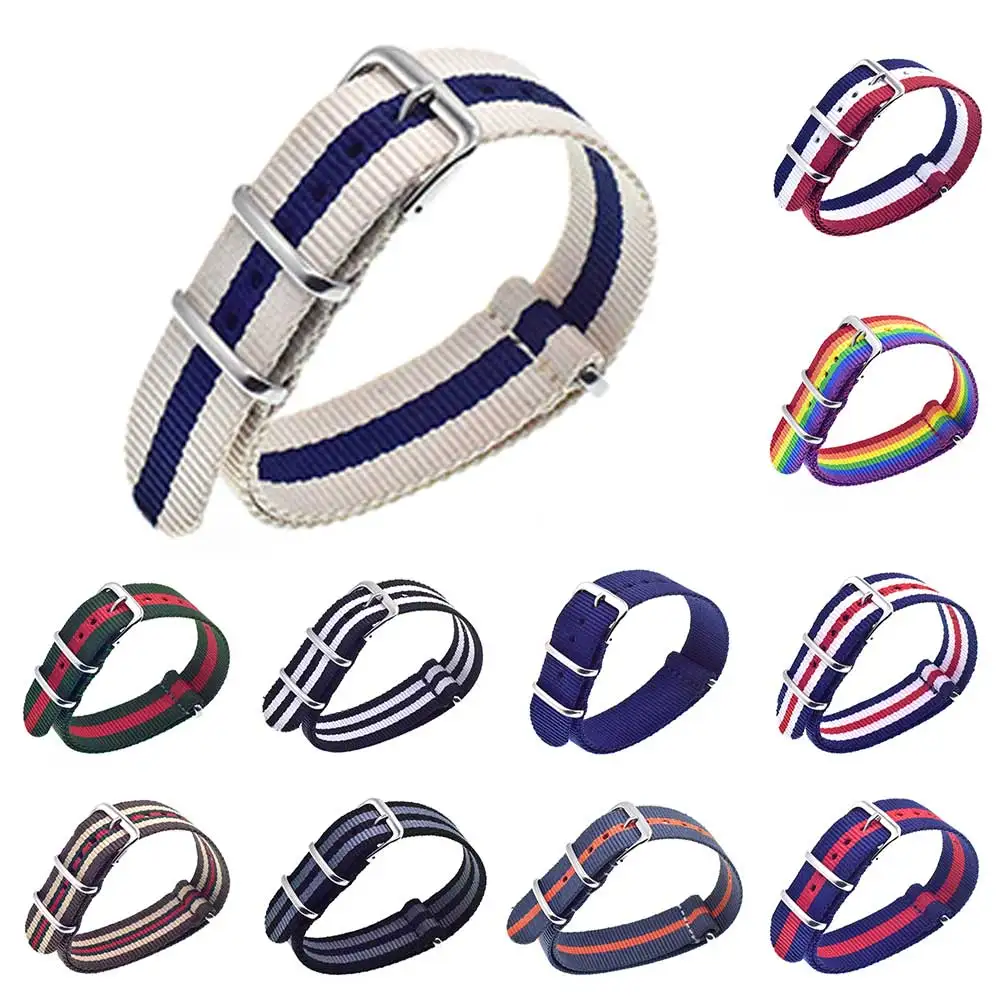 

New 2018 Watch 20 mm bracelet MultiColor Green Red Army Military nato fabric Woven Nylon watchbands Strap Band Buckle belt 18mm