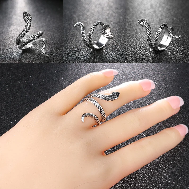 

Fashion 1PC New Hot Sale 4 Sizes Snake Plating Silvery Punk Animal Unisex Personality Hyperbole Rings