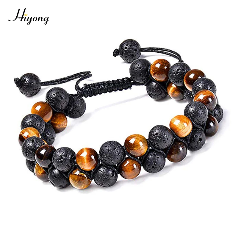 

HIYONG Tiger Eye Lava Rock Essential Oil Diffuser Bracelet Natural Healing Stone Beads Bracelet 8mm Adjustable Bracelets for Men