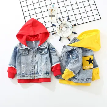 

Jeans Jacket 2019 Autumn Boys Hoodies Patchwork Coat Denim Long Sleeve Outerwear Children Windbreaker for 1th 2 3 4 5 6 7 8Years