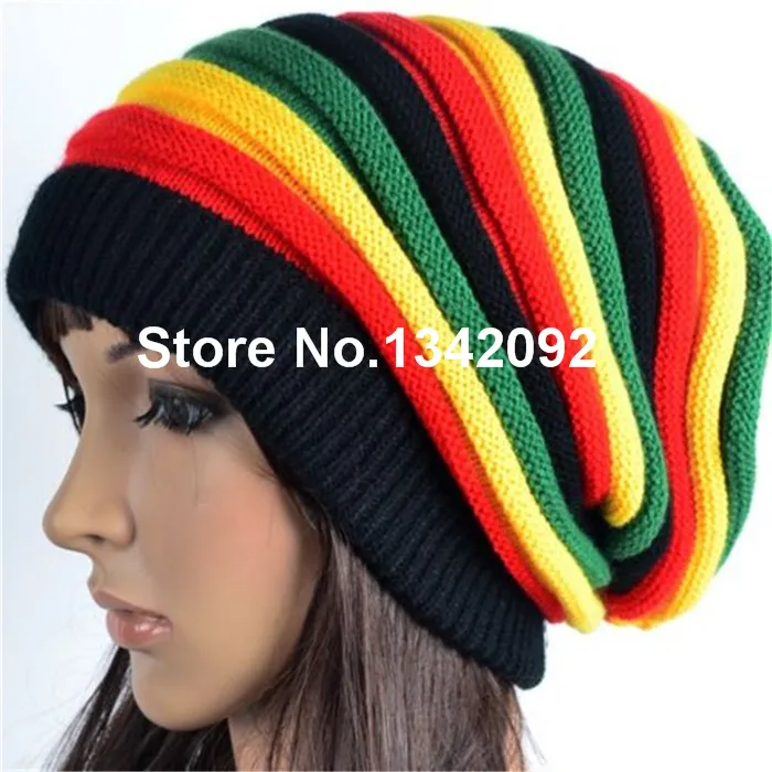 5 шт./лот, модная Jamaica Rasta Reggae Beanie, разноцветная полосатая шапка в стиле хип-хоп, мешковатые громоздкие шапочки, Skullies Hat Gorro - Цвет: rasta