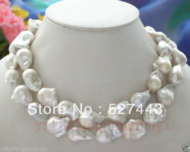 

Wholesale free shipping >>Huge white baroque KESHI REBORN PEARL NECKLACE 34 inch